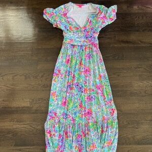lilly pulitzer jessi midi dress amalfi blue alligator isle- XS